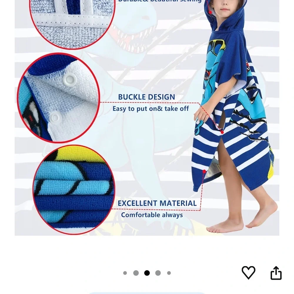 Blue Dinosaur Hooded Towel - Picture 3 of 3